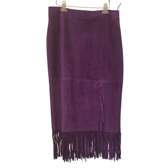 Margaret Godfrey Leather Fringe Skirt Size 18 Purple Western Style - Picture 1 of 11